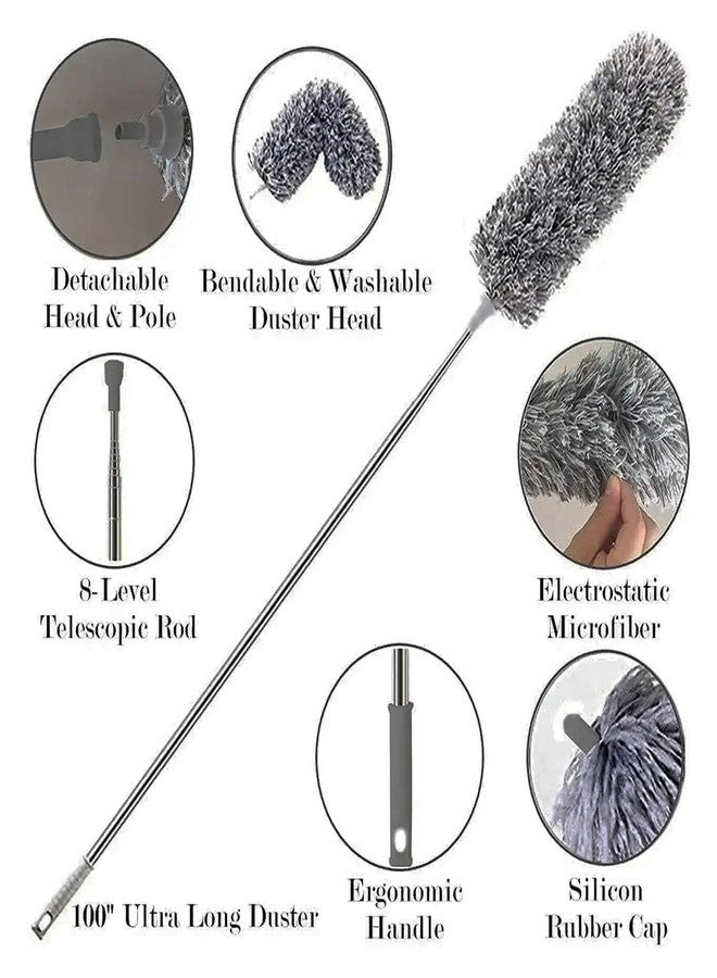 الكبريت منفضة غبار السقف من الألياف الدقيقة ذات المقبض الطويل من سلفار، مزودة بعصا قابلة للتمديد من 30 إلى 100 بوصة وفرشاة رأس مرنة مضادة للخدش لتنظيف خيوط العنكبوت العالية وعصي مراوح السقف العالية. - Image 3